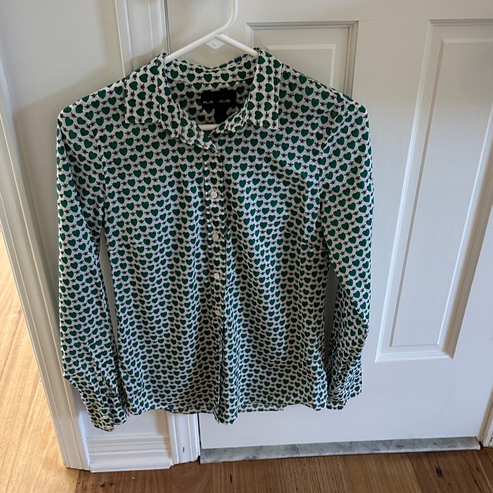 J. Crew Green and White Button Down Shirt